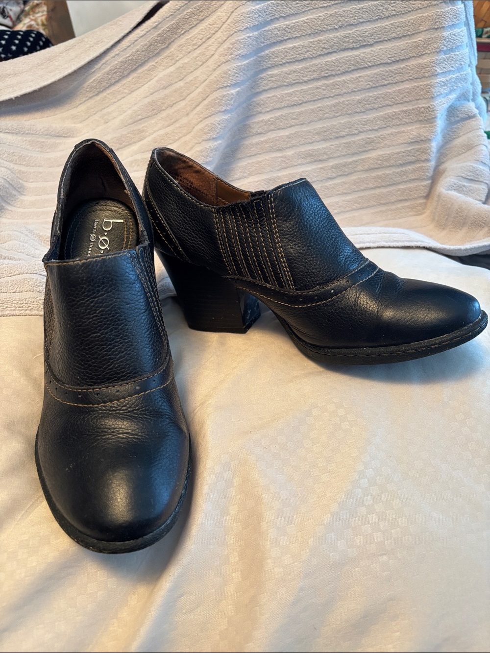 b.o.c. Black Leather Block Heel Slip-On Booties